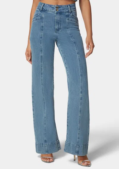 Bebe High Waist Seam Detail Ultra Wide Leg Jeans In Medium Blue Wash