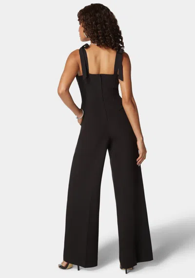 Bebe Self Tie Strap Corset Wide Leg Jumpsuit In Black