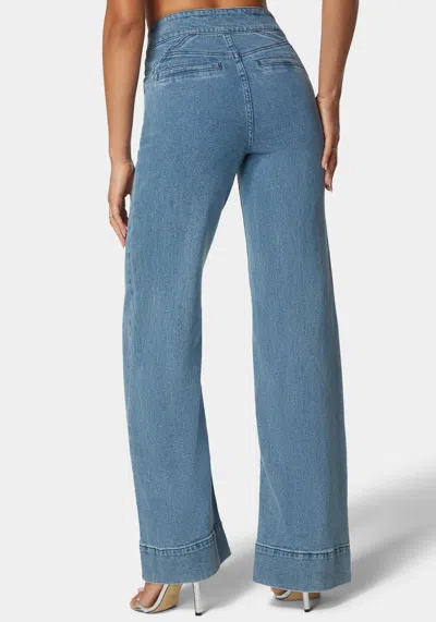 Bebe High Waist Seam Detail Ultra Wide Leg Jeans In Medium Blue Wash