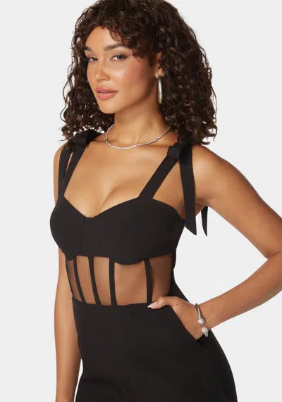 Bebe Self Tie Strap Corset Wide Leg Jumpsuit In Black