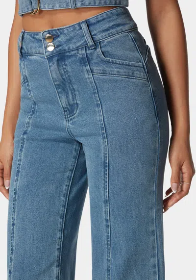 Bebe High Waist Seam Detail Ultra Wide Leg Jeans In Medium Blue Wash
