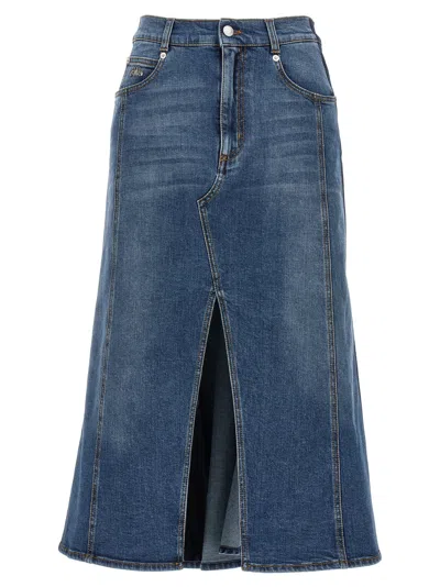Alexander Mcqueen Washed Denim Midi Skirt