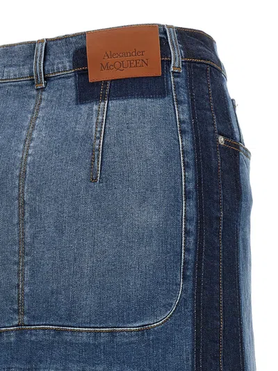 Alexander Mcqueen Washed Denim Midi Skirt
