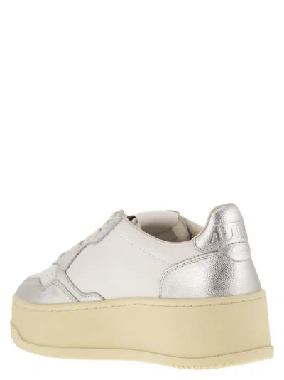 Autry White And Silver Low Top Platform Sneakers With Logo In Silver
