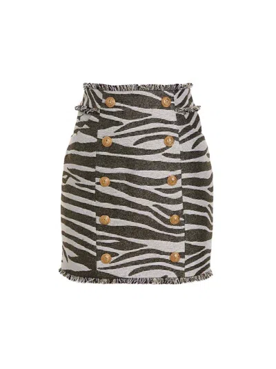 Balmain Hw Butonned Lurex Zebra Short Skirt