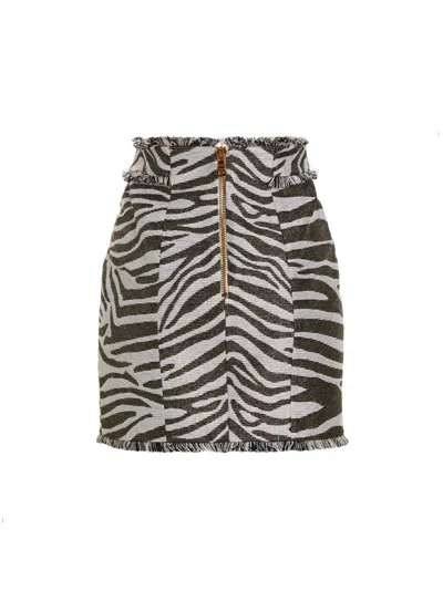 Balmain Hw Butonned Lurex Zebra Short Skirt