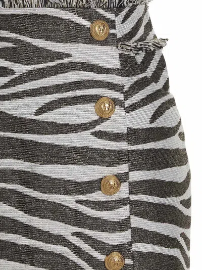 Balmain Hw Butonned Lurex Zebra Short Skirt