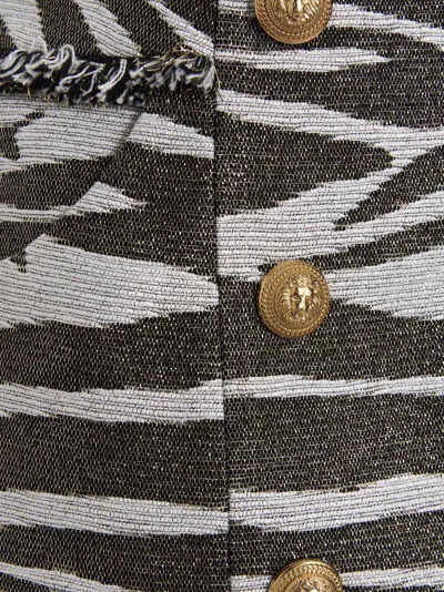Balmain Hw Butonned Lurex Zebra Short Skirt