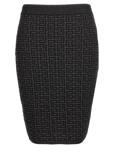 Balmain Women's Monogram Glitter Midi Skirt