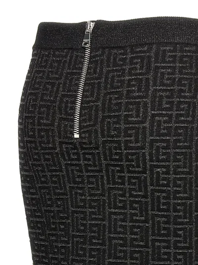 Balmain Women's Monogram Glitter Midi Skirt