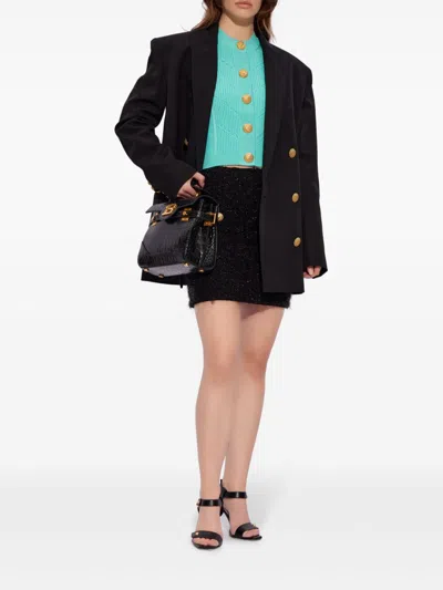 Balmain Black Pencil Mini Skirt With Jewel Buttons In Tweed Woman