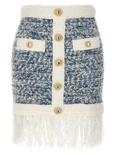 Balmain Frayed Button-embellished Tweed Mini Skirt