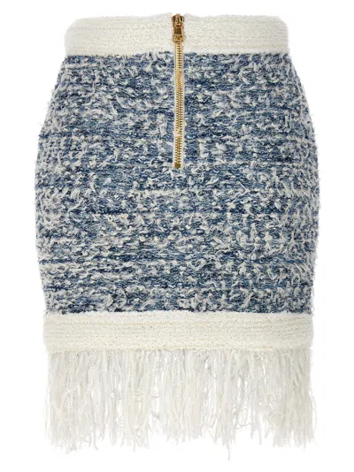 Balmain Frayed Button-embellished Tweed Mini Skirt