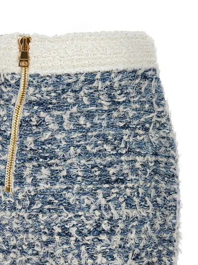 Balmain Frayed Button-embellished Tweed Mini Skirt