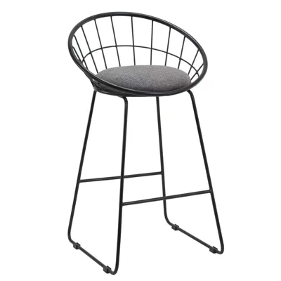 CREATIVE IMAGES 26''H GRAY FABRIC STOOL WITH METAL LEG, SET OF 2 