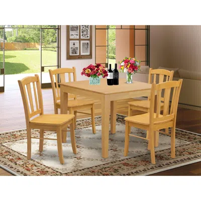 East West Furniture Oxdl5-oak-w - 5-piece Dining Room Table Set- 4 Wooden Chair And Wood Dining Table - Wooden Seat And 