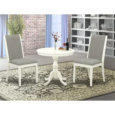 East West Furniture Amla3-lwh-06 3 Pc Dining Table Set - 1 Wooden Dining Table And 2 Shitake Kitchen Chairs - Linen Whit