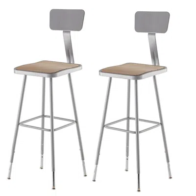 National Public Seating Nps 32"-39" Height Adjustable Heavy Duty Square Seat Steel Stool With Backrest, Grey