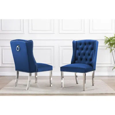 Best Quality Furniture Tufted Velvet Upholstered Side Chairs, 4 Colors To Choose (set Of 2) - Navy 611