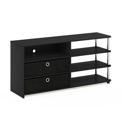 Furinno Jaya Simple Design Tv Stand For Up To 55-inch With Bins, Americano, Stainless Steel Tubes