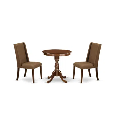East West Furniture - Esfl3-mah-18 - 3-pc Modern Dining Table Set - 2 Kitchen Chairs And 1 Dining Room Table (mahogany F