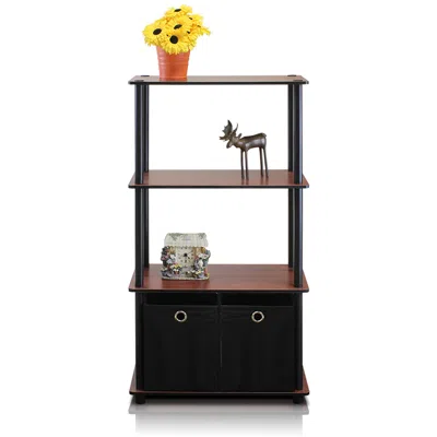 Furinno Go Green 4-tier Multipurpose Storage Rack Shelving Unit W/bins, Dark Cherry/black