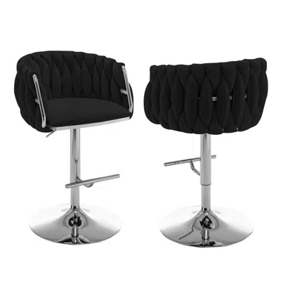 Best Quality Furniture Velvet Upholstered Barstool In Black With Silver Color Base (set Of 2)