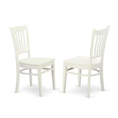 East West Furniture Groton Dining Chair With Wood Seat In Linen White Finish, Set Of 2