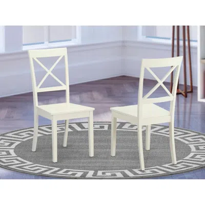 East West Furniture Boston X- Back Chair For Dining Room With Wood Seat, Set Of 2