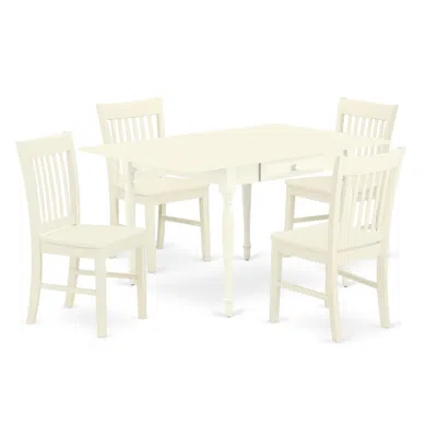 East West Furniture Dining Room Set Linen White, Mzno5-lwh-w