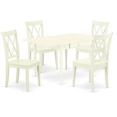 East West Furniture Dining Room Set Linen White, Mzcl5-lwh-w