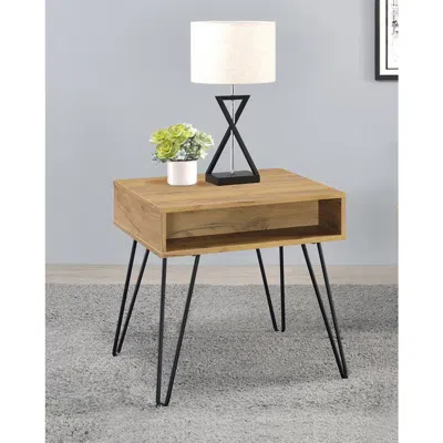 Coaster Co. Of America Fanning Square End Table With Open Compartment Golden Oak And Black