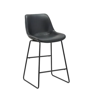 Creative Images Black Pu 26''h Bar Stool With Metal Leg, Set Of 2