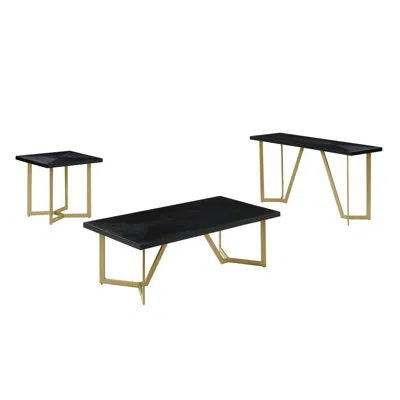 Best Quality Furniture 4pc Black Wood Top Coffee Table Set W/ Gold Color Iron Base (1 Coffee+2end+1console Table)