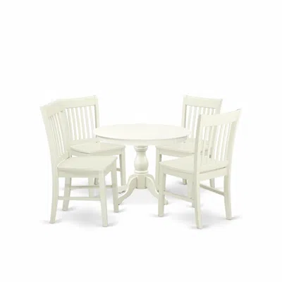 East West Furniture Hbnf5-lwh-w 5 Piece Dining Room Table Set - Linen White Dining Table And 4 Linen White Kitchen Chair