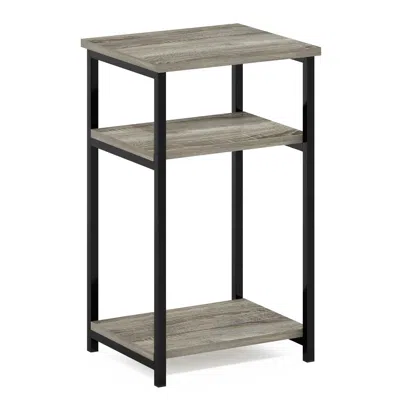 Furinno Just 3-tier Industrial Metal Frame End Table With Storage Shelves, 1-pack, French Oak