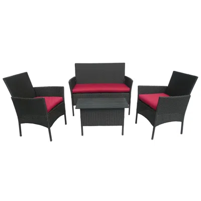 International Caravan Resin Wicker/steel Contemporary Settee Group With Cushions (set Of 4)