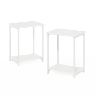 FURINNO SIMPLISTIC INDUSTRIAL METAL FRAME END TABLE, 2-PACK, WHITE/WHITE 