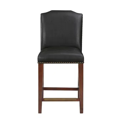 Comfort Pointe Bristol Stationary Brown Faux Leather Counter Stool With Nail Heads
