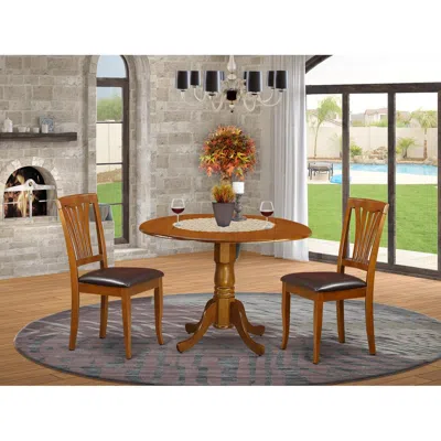 East West Furniture 3 Pc Kitchen Table Set-dining Table And 2 Leather Kitchen Chairs