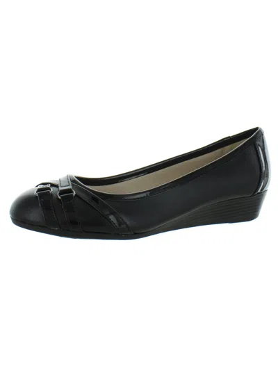 LIFESTRIDE FLAIR WOMENS FAUX LEATHER SIP ON WEDGES 