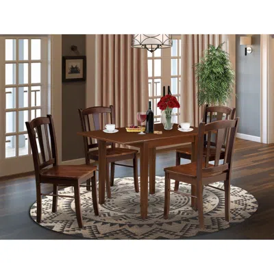 East West Furniture Nddl5-mah-w - 5-piece Kitchen Dining Room Set- 4 Mid Century Chair With Wooden Seat And Slatted Chai