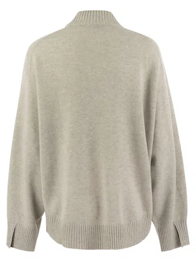 Shop Brunello Cucinelli Cashmere Chimney Neck Sweater With Shiny Cuff Details