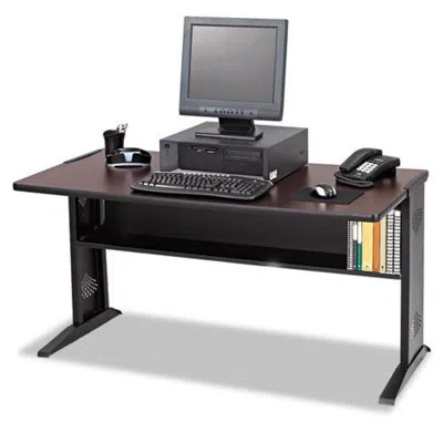Safco Computer Desk With Reversible Top, 47.5" X 28" X 30", Mahogany/medium Oak/black