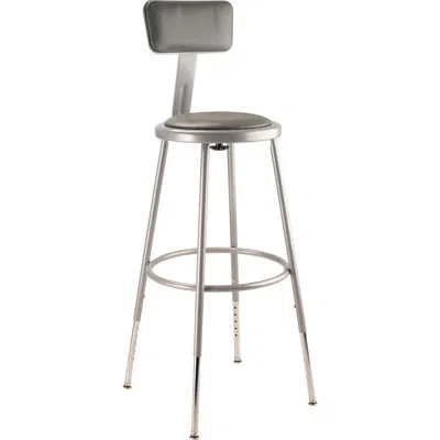 National Public Seating Nps 25"-33" Height Adjustable Heavy Duty Vinyl Padded Steel Stool With Backrest, Grey