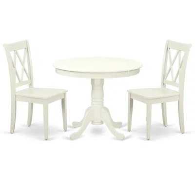East West Furniture Dining Room Set Linen White, Ancl3-lwh-w