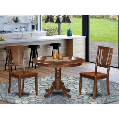 Shop East West Furniture 3 Pc Set With A Round Small Table And 2 Wood Dinette Chairs In Mahogany