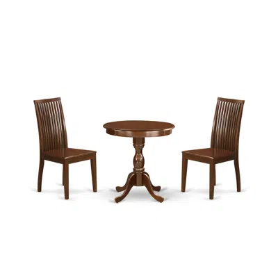 East West Furniture - Esip3-mah-w - 3-pc Dining Room Set - 2 Kitchen Dining Chairs And 1 Wooden Dining Table (mahogany F