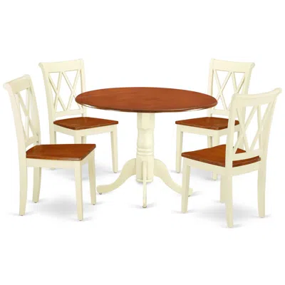 East West Furniture Dining Room Set Buttermilk & Cherry, Dlcl5-bmk-w