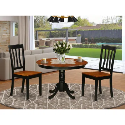 East West Furniture 3 Pc Set With A Round Table And 2 Wood Dinette Chairs In Black And Cherry